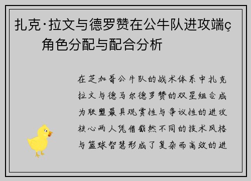 扎克·拉文与德罗赞在公牛队进攻端的角色分配与配合分析